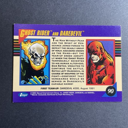 1992 Impel Marvel Universe Trading Card #90 GHOST RIDER AND DAREDEVIL - Bild 2 von 2
