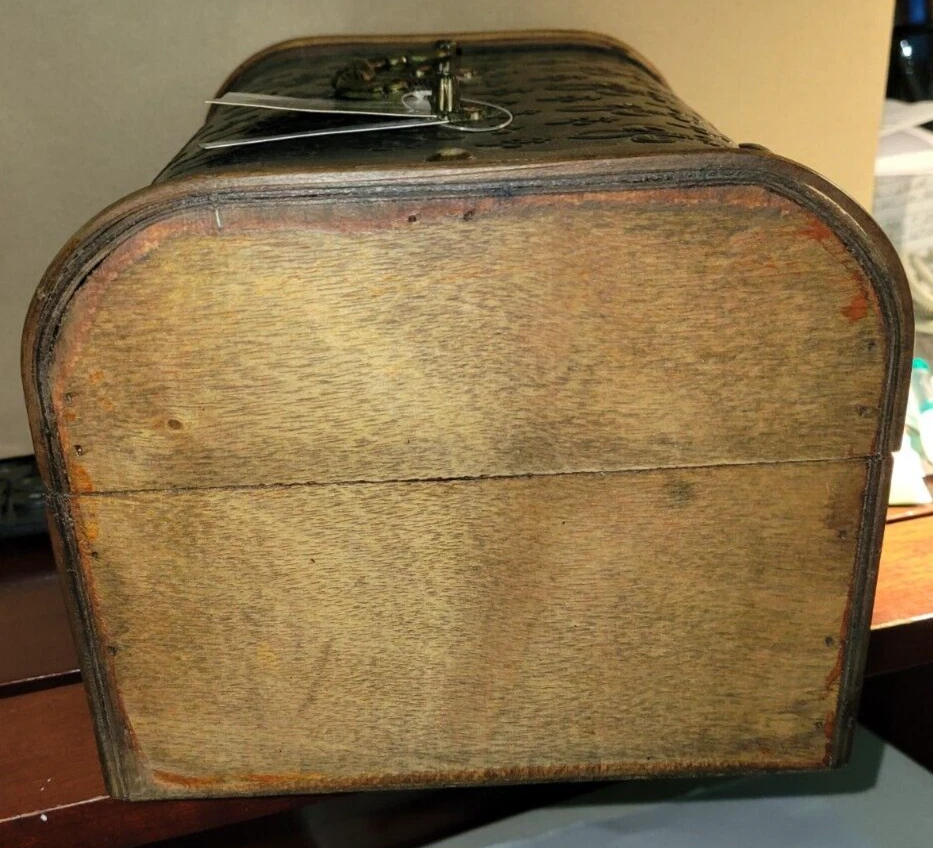 Ashland Collection Brown Wood & Black Fleur De Lis Faux Leather Trunk - Image 4 of 4