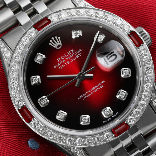 Rolex 36mm Datejust Rosso VIGNETTA Diamond quadrante con RUBINI Orologio in  Acciaio Inox | eBay