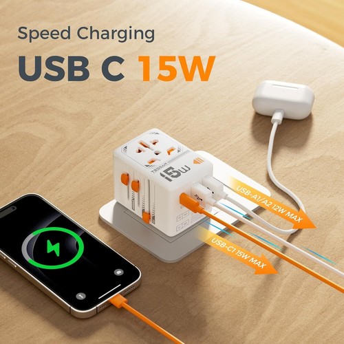 Universal Travel Adapter Worldwide, TESSAN International Plug Adaptor with 1 USB - Picture 5 of 7