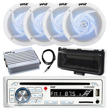 Pyle Bluetooth Marine CD Radio, Cover, Amp, Antenna, 4x 5.25" 180W LED Speakers