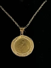 Marlowe Jewelers Saint Anthony Pray For Us 1" Pendant 10" 14 Karat Gold Chain