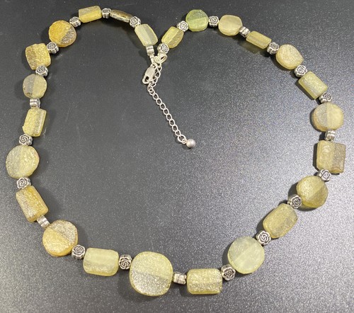 Vintage Sterling Silver Citrine Chain Link Necklace Ornate Floral Spacers