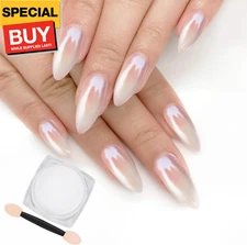 White Pearl Chrome Nail Powder,Iridescent Aurora Powder Metallic Mirror Effect P