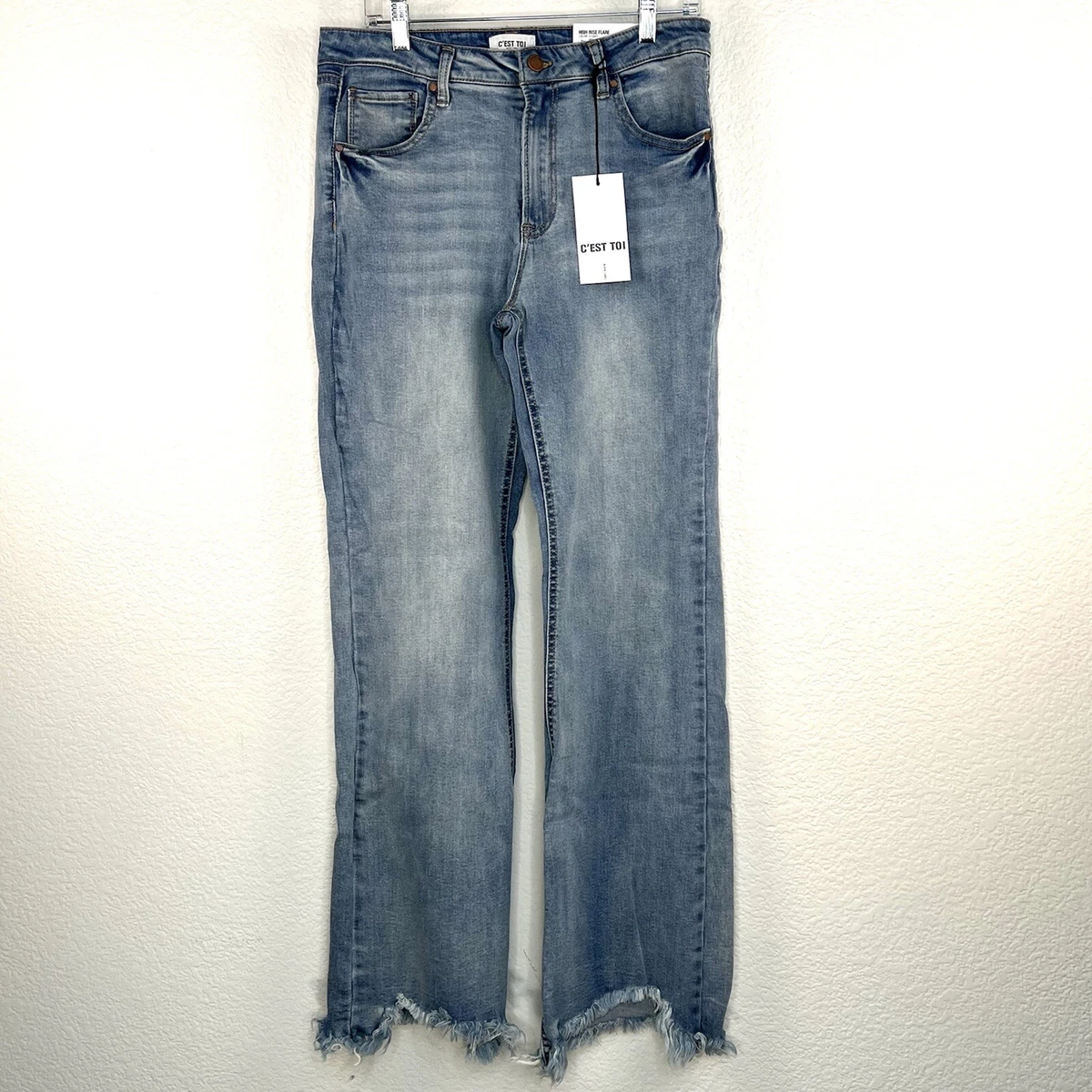 C EST TOI Black Label High Rise Flare Jeans Sz 13 30 Light Wash