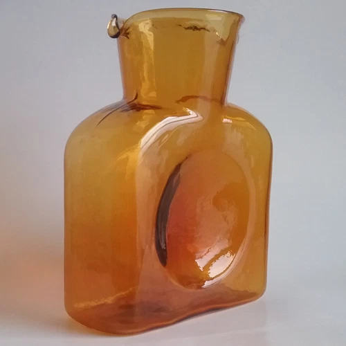 Vintage Blenko Art Glass Double Spout Pitcher Topaz Amber