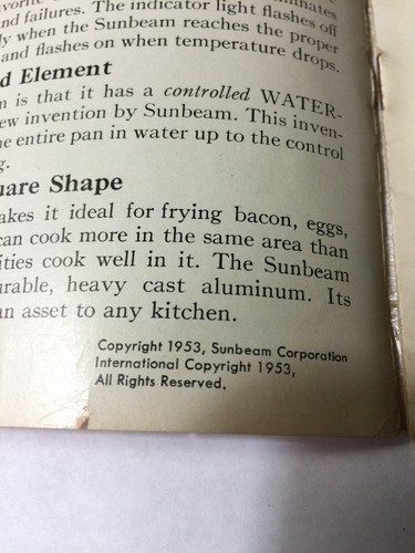 Sunbeam Controlled Heat Automatic Frypan - Antik 1953 Handbuch Rezept Kochbuch - Bild 2 von 3