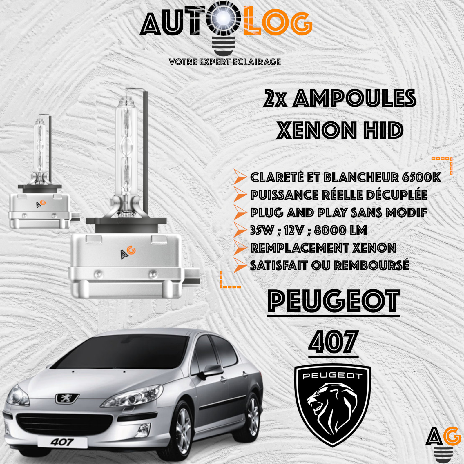 Ampoules Xenon Peugeot 407 eclairage anti fatigue visuelle pour route de nuit