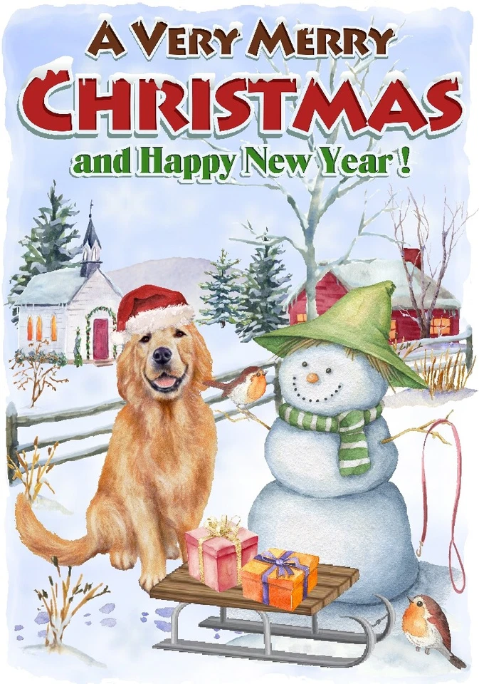 Tarjeta de Navidad Golden Retriever Dog A6 (4" x 6") - Interior en blanco - por Starprint