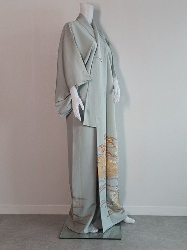 Kimono Robe / Japanese Classy Light Blue Silk Vintage Kimono Jacket 0323250059 - Picture 17 of 24