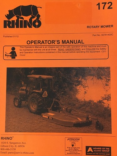 Bedienungsanleitung für RHINO Kreiselmäher / Häcksler 172 + Teilehandbuch - Bild 2 von 3