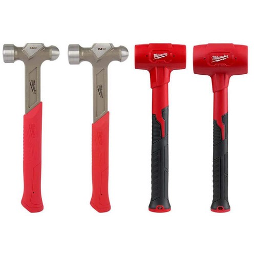Milwaukee rückschlagfreier und Kugelhammer Set robust mit Anti-Rutsch-Griff (4 Stück)
