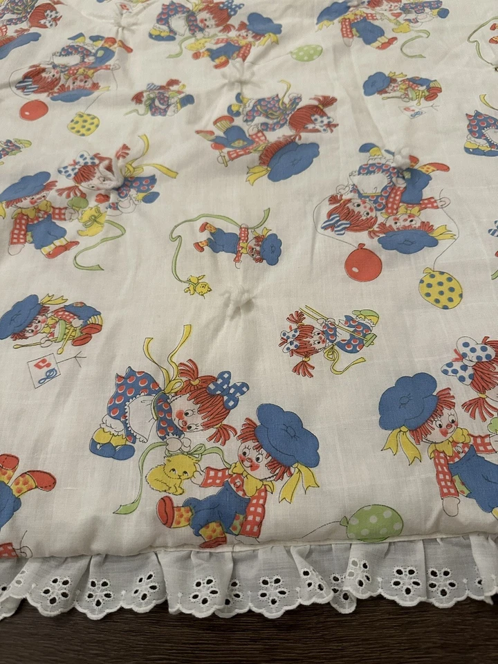 Manta bebé vintage NO JO multicolor, hecha en California 50”x 42” Raggedy Ann Foto 3 de 4