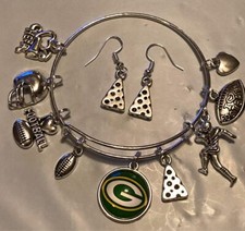 GREEN BAY PACKERS Footbal Charm Bracelet Cheese Earrings set helmet cheer love
