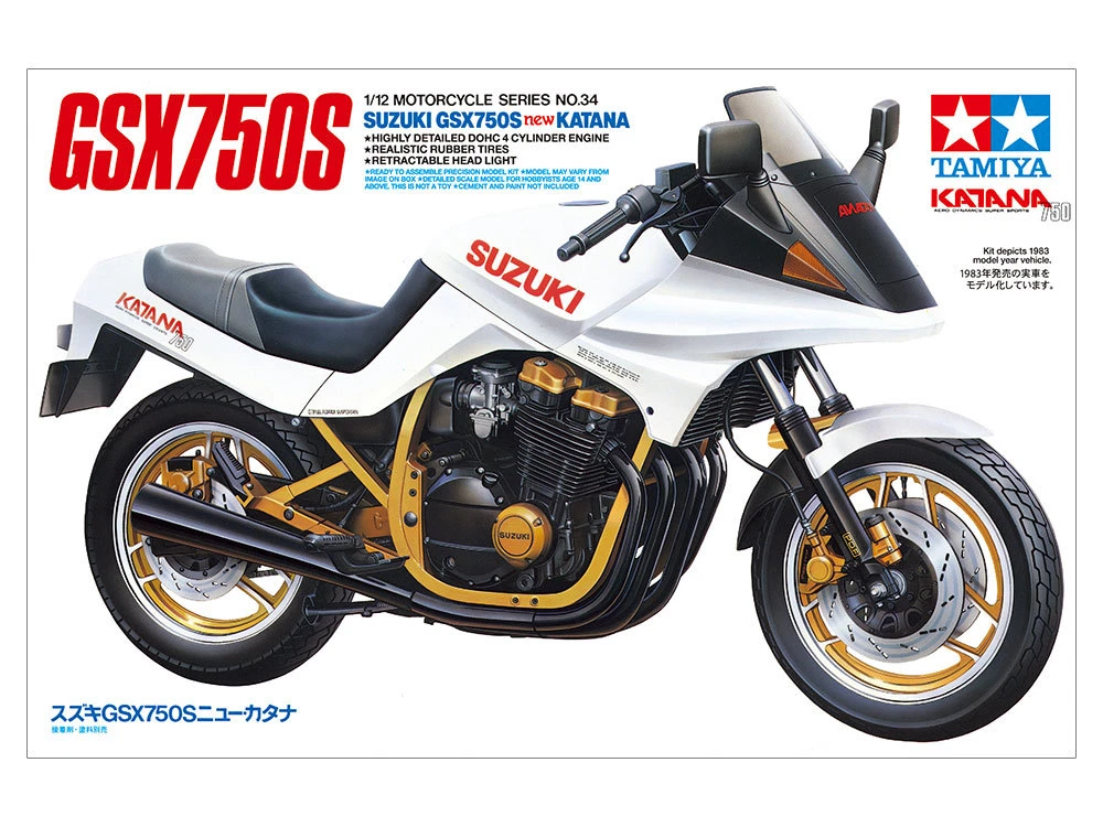 Tamiya 14034 1/12 Scale Motorcycle Model Kit Suzuki GSX750S New Katana GSX 750S