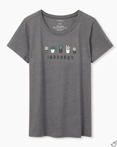 NWT Torrid Plus Size 1 1X 14/16 INDOORSY HEATHER GREY CREW TEE