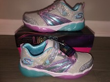 NEW Skechers S Lights Fusion Flash Girl's Youth Size 3 Silver Lavender 302043L