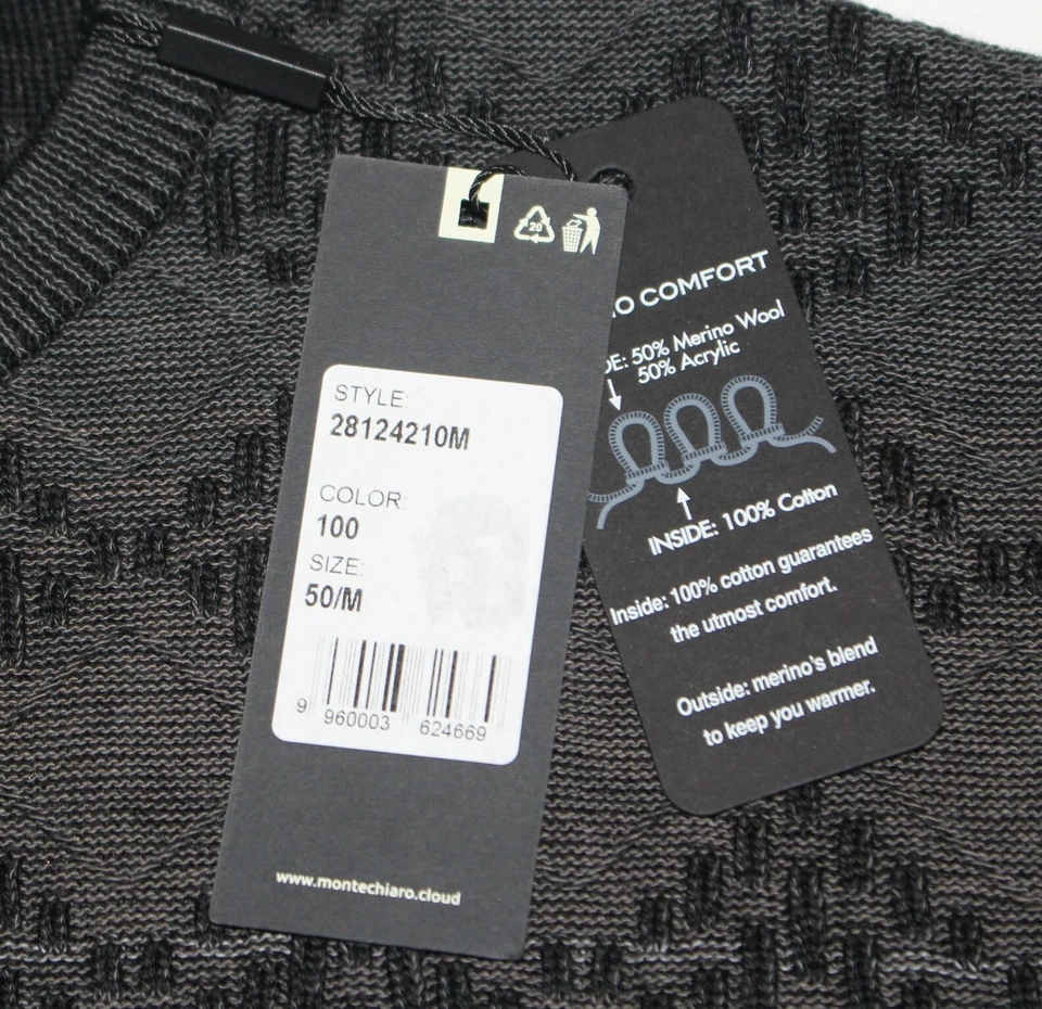 New MONTECHIARO Crewneck Sweater Men's MEDIUM M EU 50 Diamond Ombre Wool Gray - Image 2 of 4