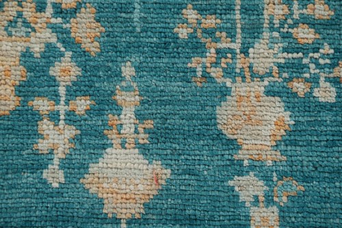 Alfombra de vestíbulo turco oushak verde azulado/óxido tinte vegetal 3x4 hecha a mano - Imagen 10 de 20