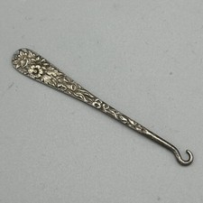 Vtg S Kirk  Son Repousse Ornate Button Hook Sterling Monogramed GLJ Mark 10 USA