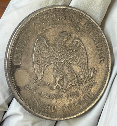 1873 US Trade Dollar Silver Coin Scratches High Value - Imagen 6 de 15