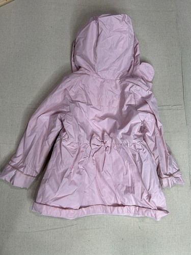 London Fog Kids Jacket 5 Pink Fleece Lined With Hood Flower Buttons and Bow - Picture 4 of 8
