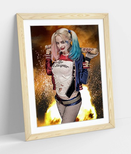 PÓSTER ENMARCADO DE HARLEY QUINN B ART IMAGEN IMPRESA OBRA DE ARTE - ROJO AZUL - Imagen 3 de 10