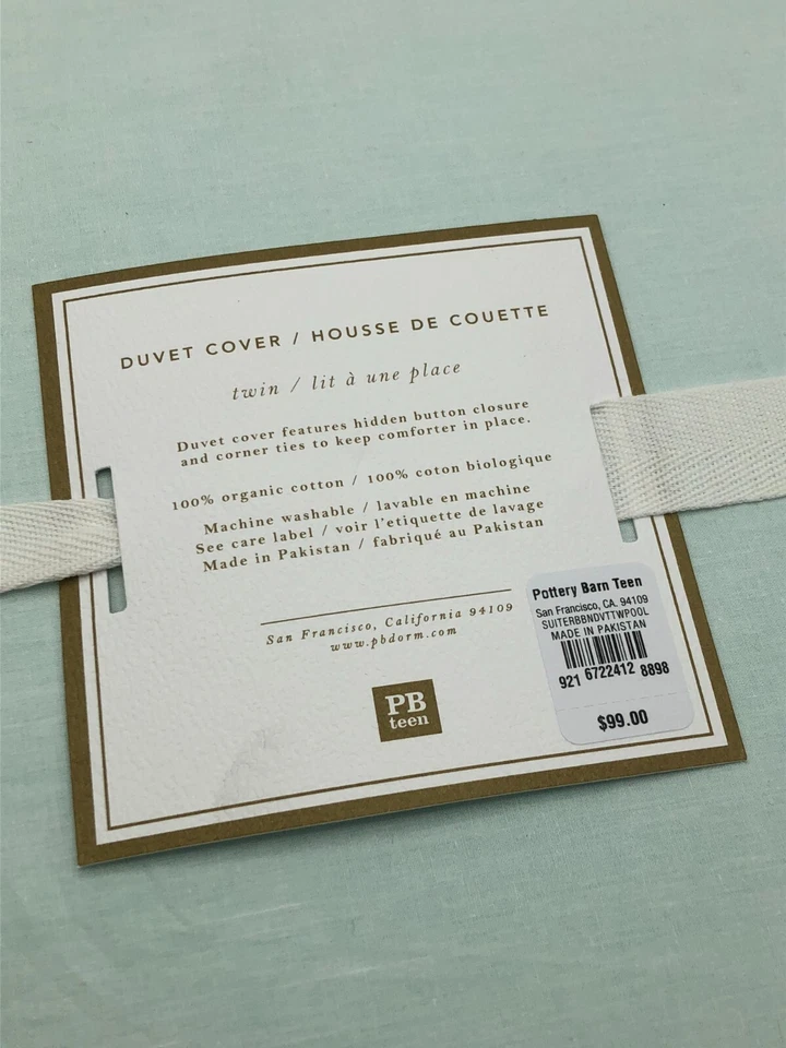 Funda nórdica orgánica Pottery Barn Teen Suite doble azul aguamarina piscina color Foto 4 de 4
