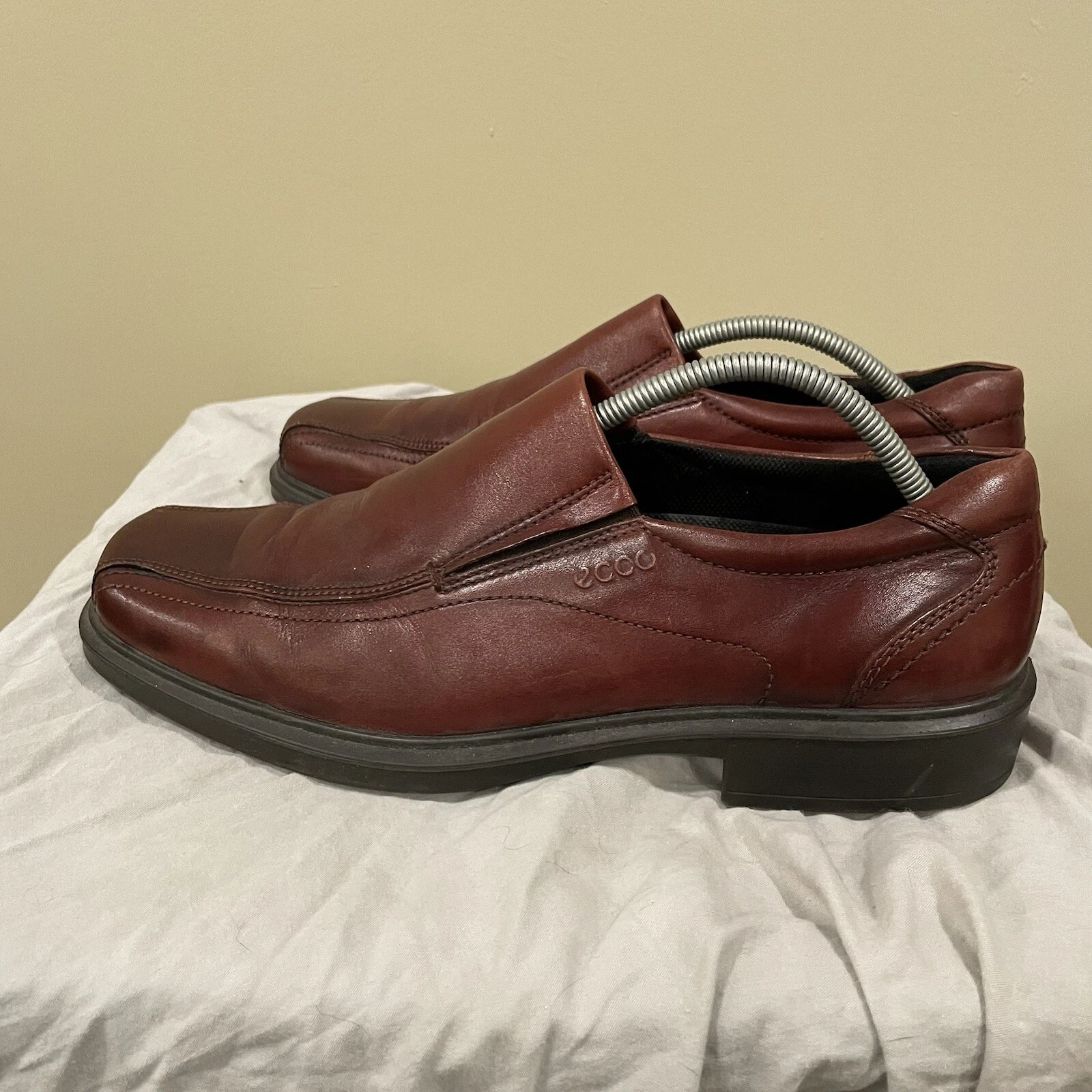 Mocassino slip ECCO Helsinki in pelle marrone punta bicicletta elegante scarpa da uomo taglia 45 US 11