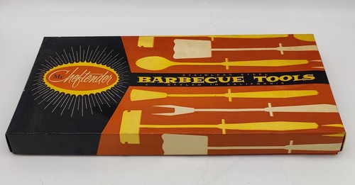 Vintage New NOS Mr. Cheftender 3 Pc Stainless Wood BBQ Tool Set w/ Fire Starter - Picture 7 of 9
