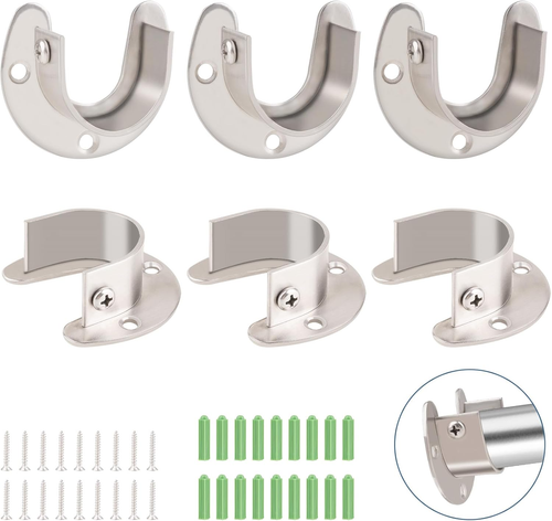 6PCS Closet Rod Bracket, 1-1/4IN Heavy Duty Adjustable Closet Rod Holders Stainl