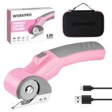 WORKPRO Cordless Electric Scissors, 4V Rotary Cutter with Storage Case 2000mAh