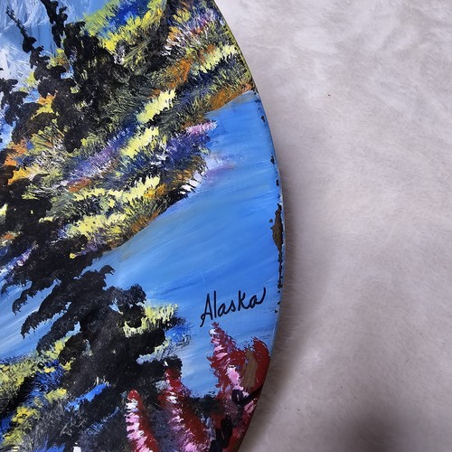 2 sartenes pintadas a mano Yvonne Gossett Trapper Creek Alaska - decoración de pared 11,5 pulgadas - Imagen 6 de 9