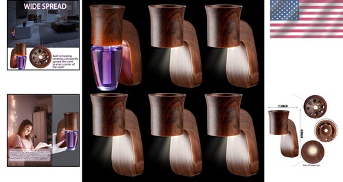 Elegant Night Light Diffuser Set - 6 Rustic Wall Fragrance Plug-ins Included - Picture 2 of 9