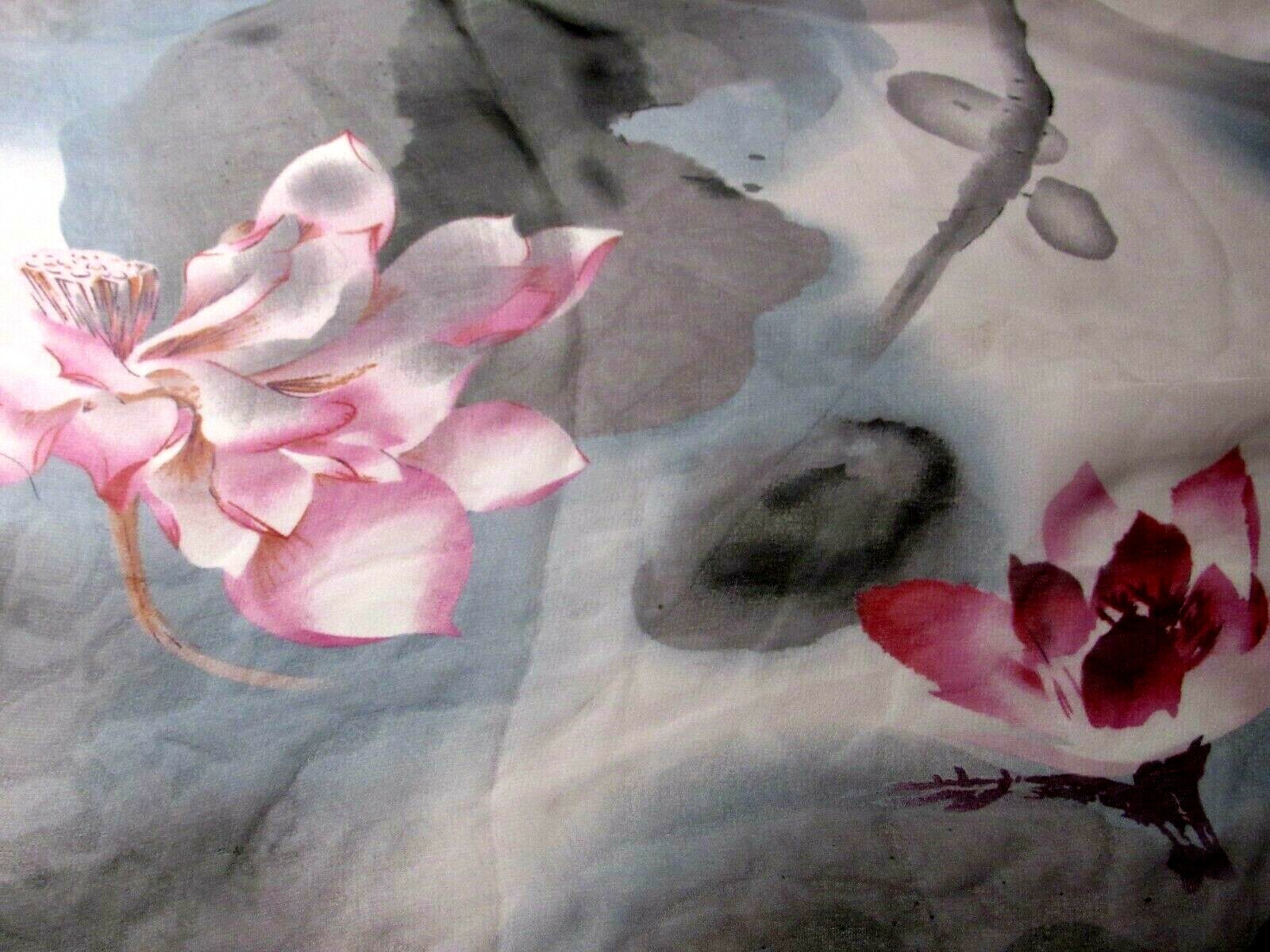 100% Silk Sheer Lavender Lilac Floral Scarf 60 x 18 Inches Rectangle-image