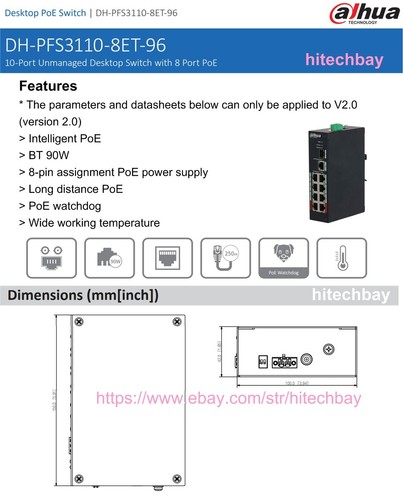 PFS3110-8ET-96 10-Port Unmanaged 8-PoE Switch Intelligent PoE/PoE+/Hi-PoE - Picture 2 of 5