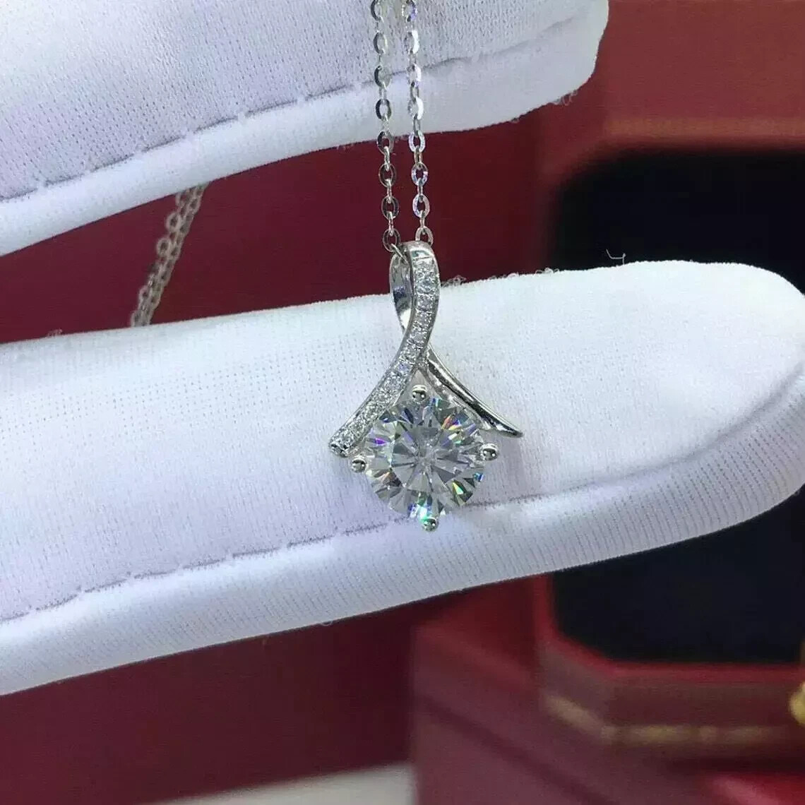 2Ct Round Cut Diamond Solitaire Pendant 14K White Gold Finish Free Chain