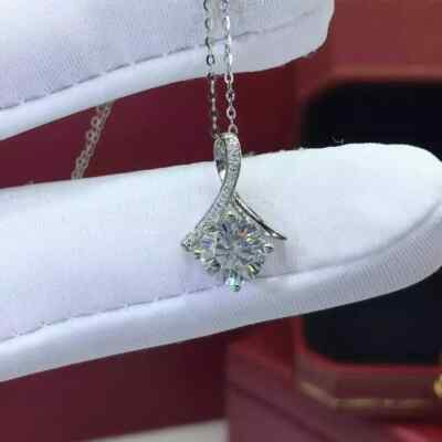 2Ct Round Cut Diamond Solitaire Pendant 14K White Gold Finish Free Chain