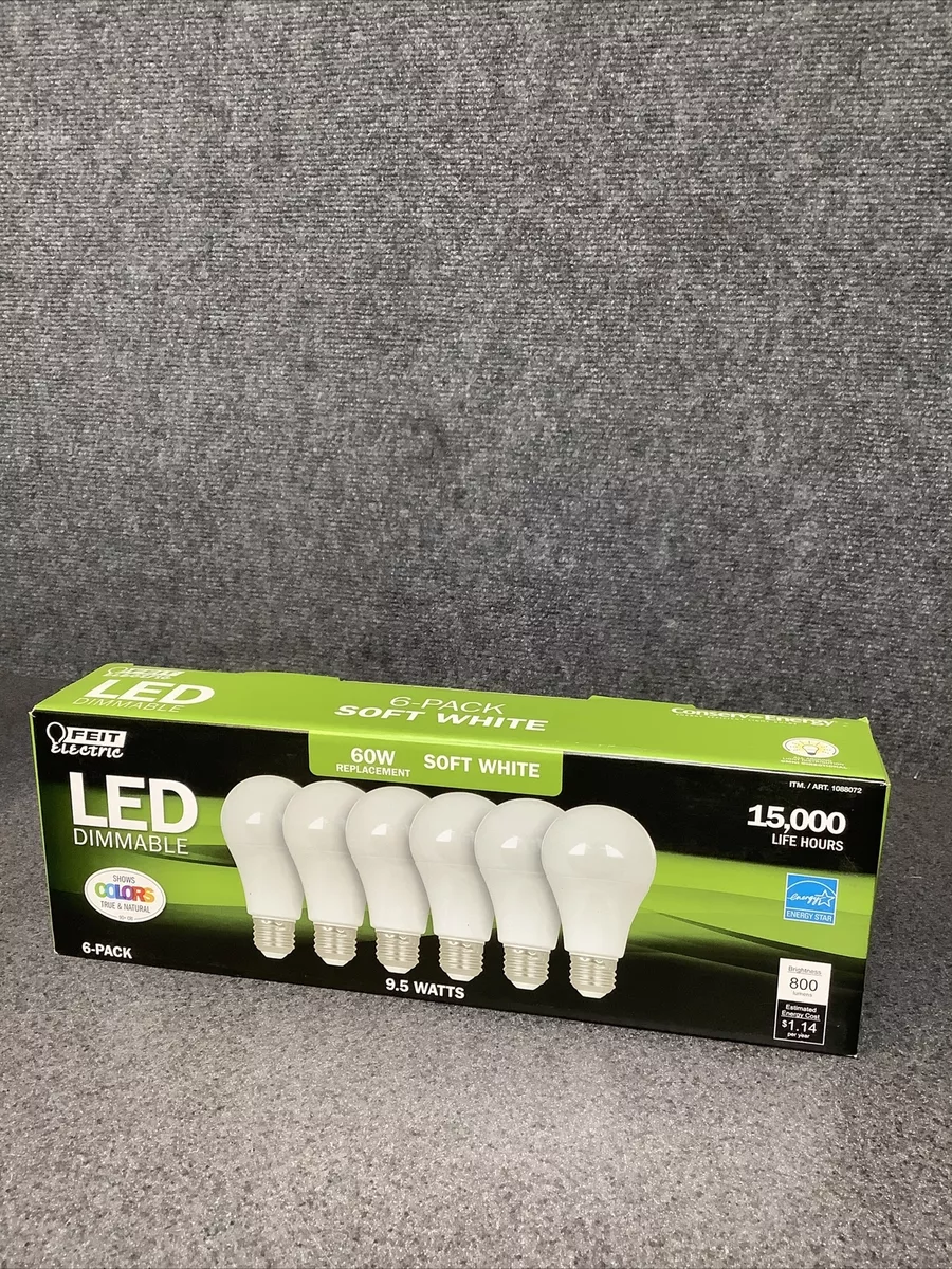 Feit Electric LED Dimmable 60W Replacement Soft White 800 Lumens 9.5 Watts M60A