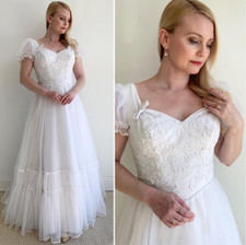 Victorian Wedding Dresses A Line Vintage Short Sleeves 1970s Retro Bridal Gowns