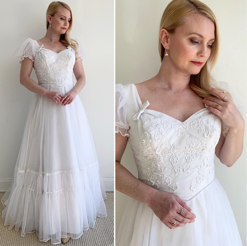 Victorian Wedding Dresses A Line Vintage Short Sleeves 1970s Retro Bridal Gowns - Picture 1 of 14