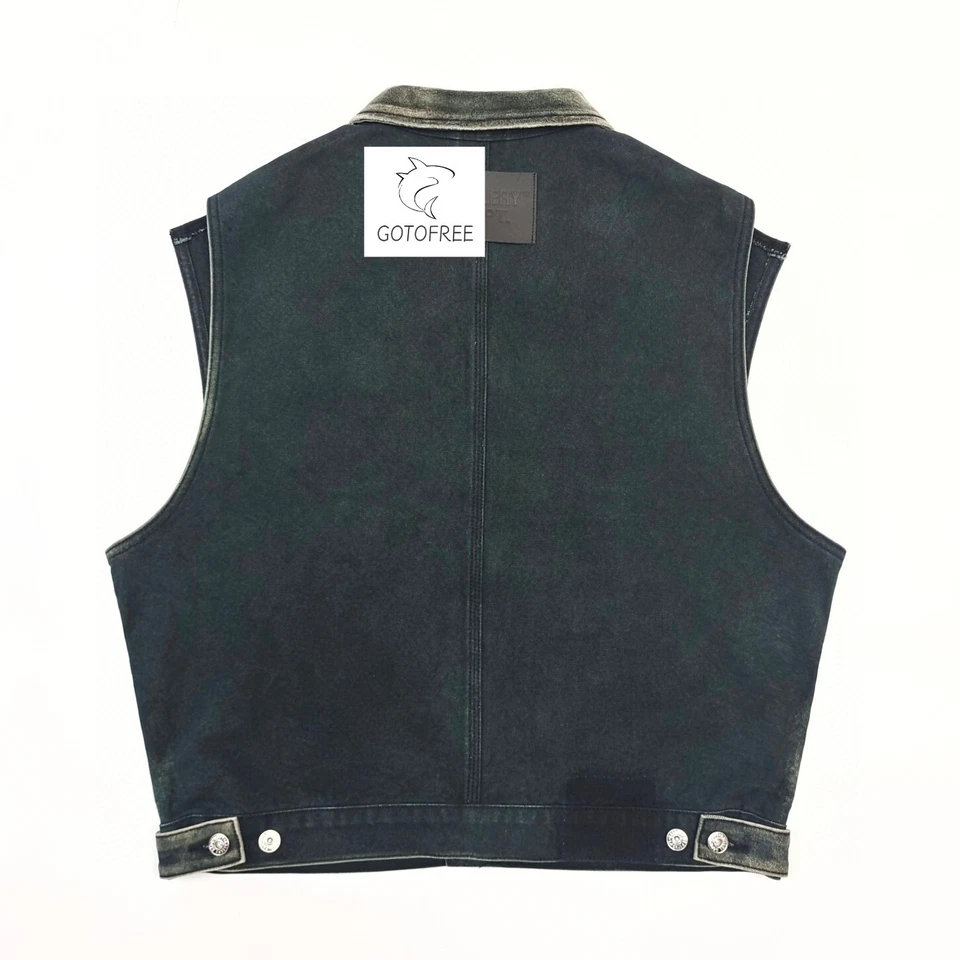 GOTOFREE BLACK WAISTCOAT JACKET JEANS BUTTON VEST JACKET COAT SLEEVELESS TOP MEN - Image 2 of 4
