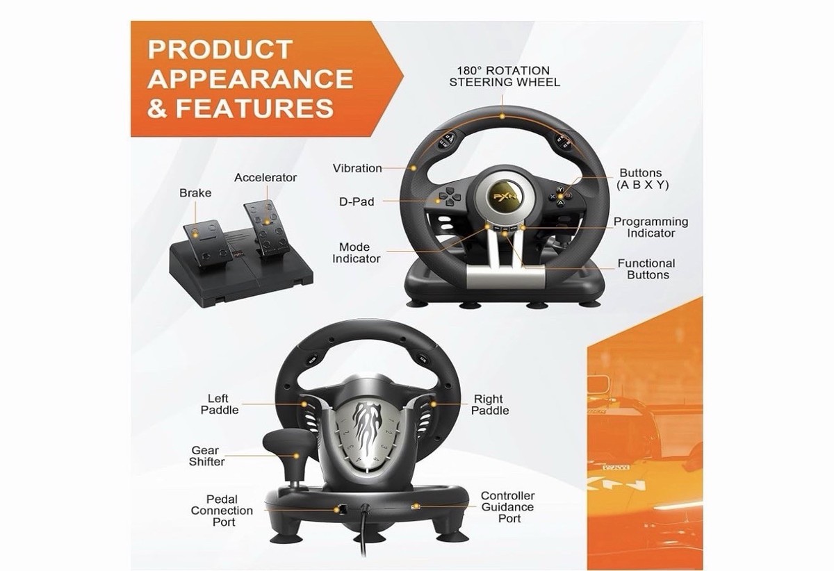 PXN V3 Pro Racing Steering Wheel With Pedals PS4 PC XBOX ONE