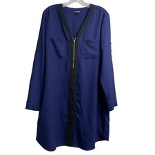 Express Womens Sz Large Blue Black Gold Zipper Knee Length Shirt Business Dress
