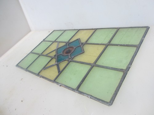 Antique Stained Glass Window Panel Vintage Old Art Deco Nouveau 19"x11" - Picture 9 of 14