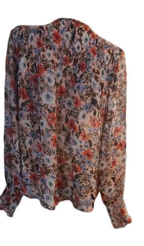 Veronica Beard Floral Top Long Raglan Sleeve Size 8 V Neck Buttons Luxury Blouse - Picture 6 of 16
