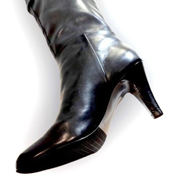 Botas hasta la rodilla TAHARI Gabe | Cuero negro, ribete de piel de serpiente | Y2K Vintage Glam | Talla 6 Foto 4 de 4