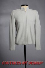 St John Knits Boucle Jacket Mandarin Collar Silver Gray Size 6 NWT