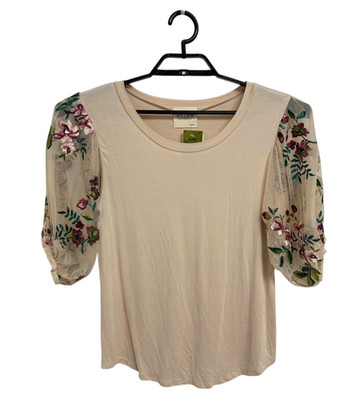 Willow Young contemporary women's top floral sheer sleeve size L