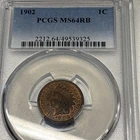 1902 Indian Head Cent MS 64 RB PCGS Penny. More RED than Brown!